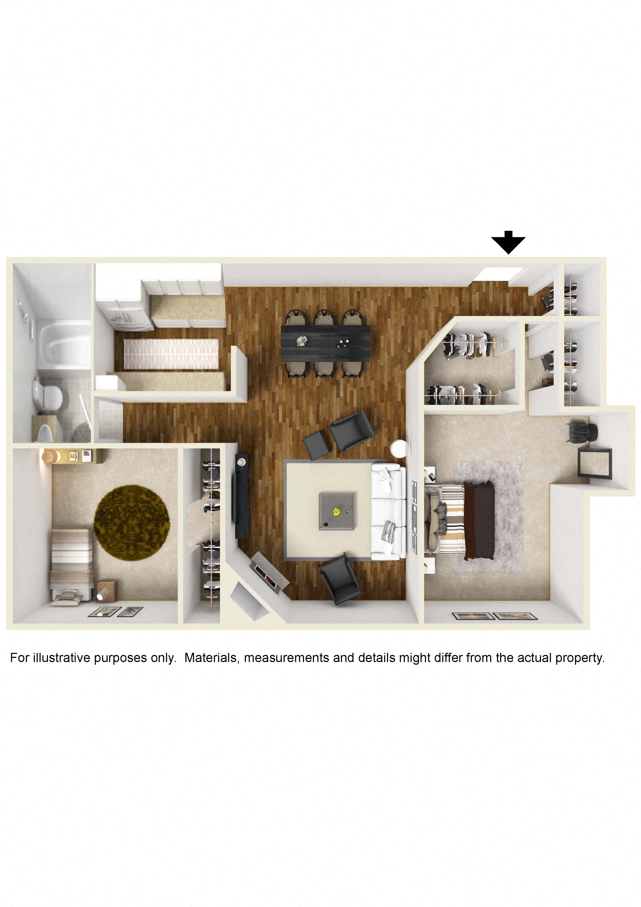 Floor plan for 2 beds, 2 baths, 1240 sqft